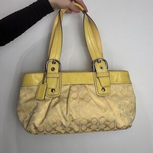 Coach Vintage Y2K Yellow Signature Canvas and Patent Leather Shoulder Bag